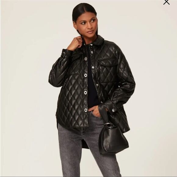 Maje Baneta Black Quilted Faux Leather Jacket - FLAWED - Picture 1 of 14